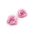 18K  Chanel Pink Camellia Resin Earrings