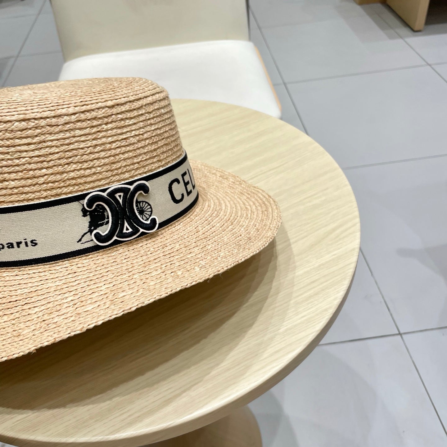 CELINE WIDE BRIM HAT MODEL 652231 IN NATURAL WOVEN STRAW