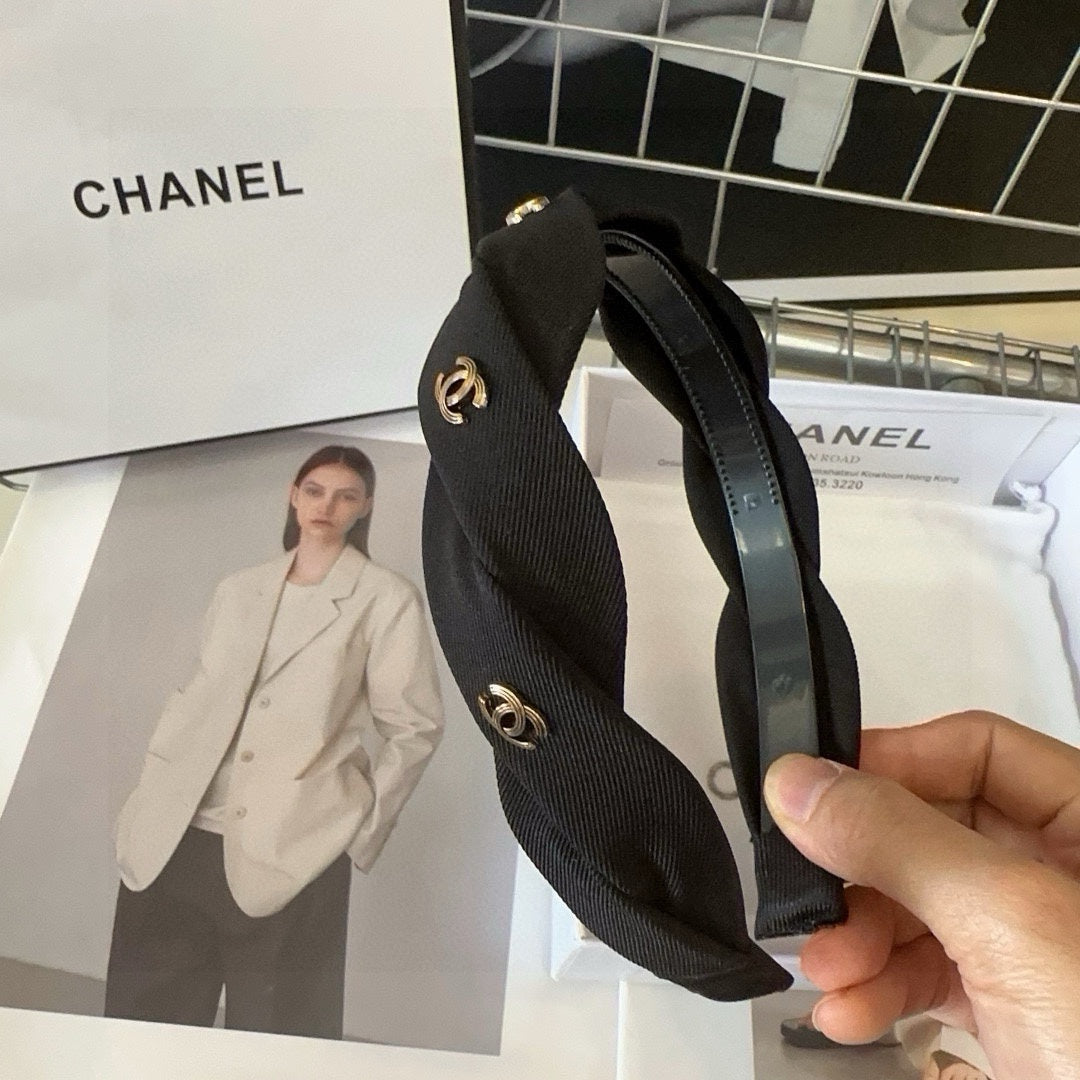 CHANEL BLACK FABRIC HAIRBAND 432852