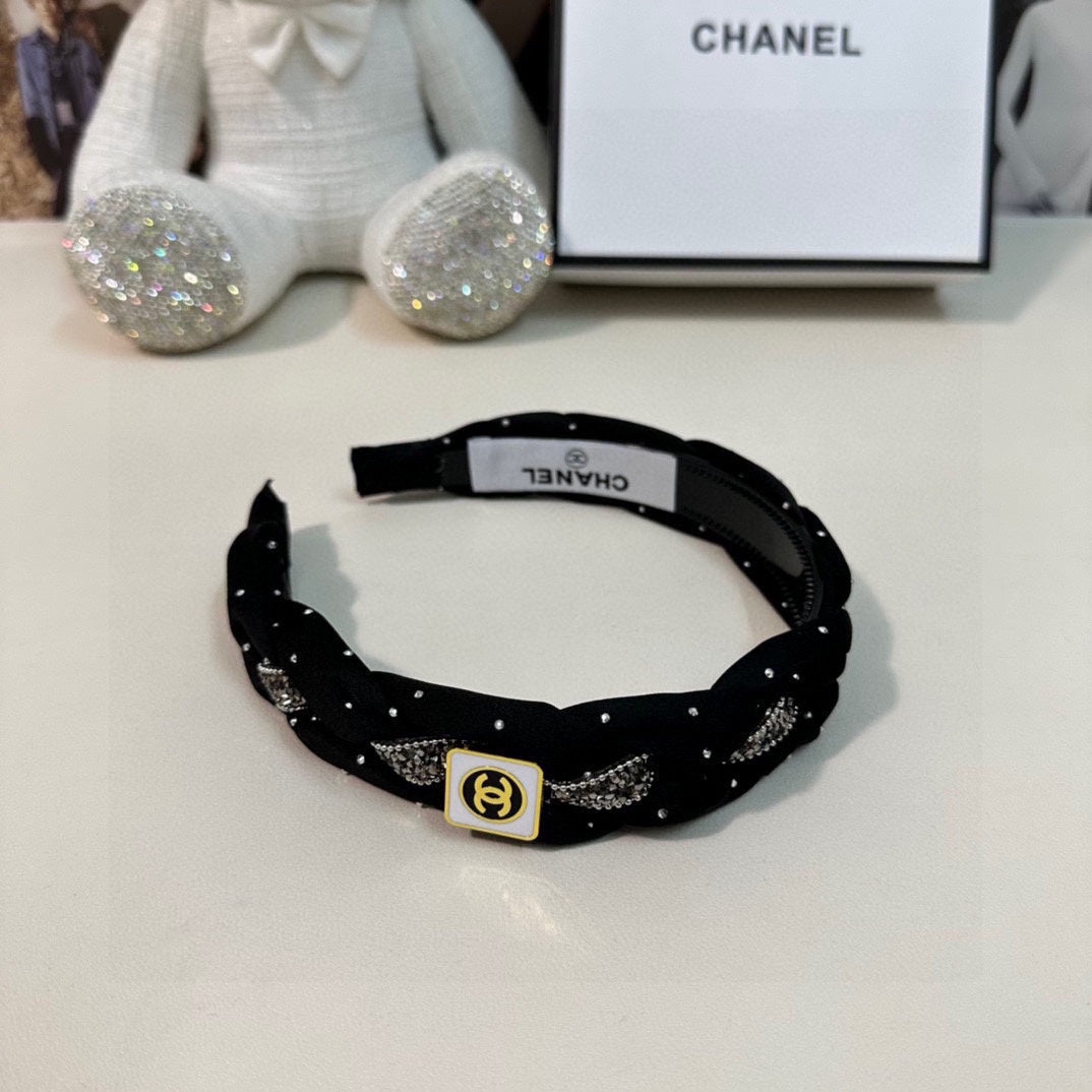 CHANEL HAIRBAND LOGO BLACK FOR WOMEN 151340
