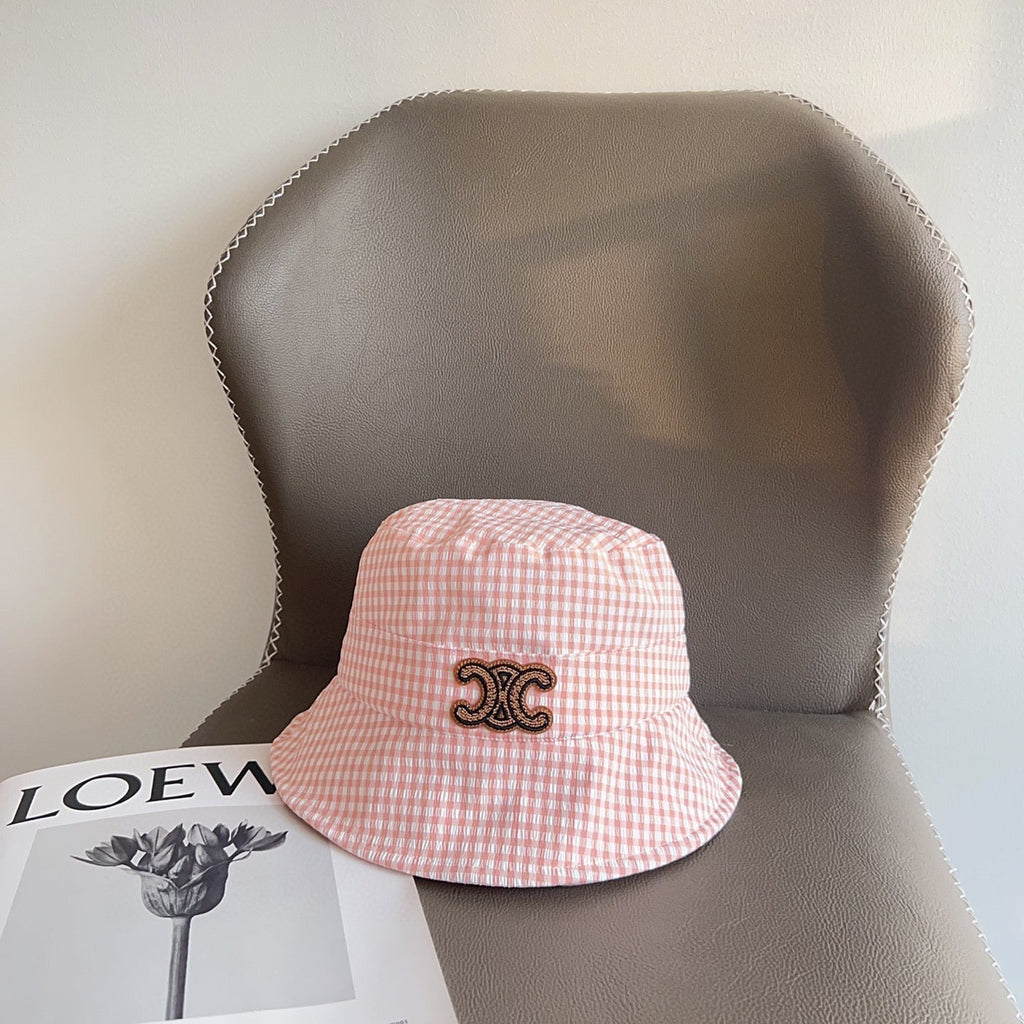 CELINE BUCKET HAT MODEL 652075 IN PINK & WHITE GINGHAM FABRIC